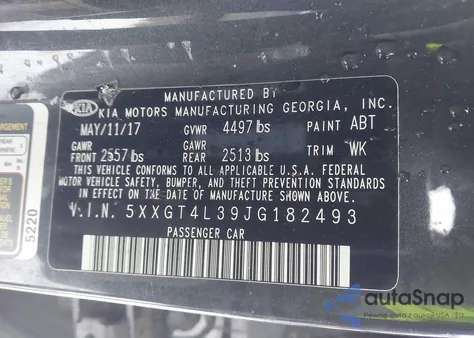 2018 Kia Optima S from USA, damaged, VIN 5XXGT4L39JG182493